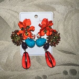 Fashion Jewelry Orange and Blue Statement Earrings